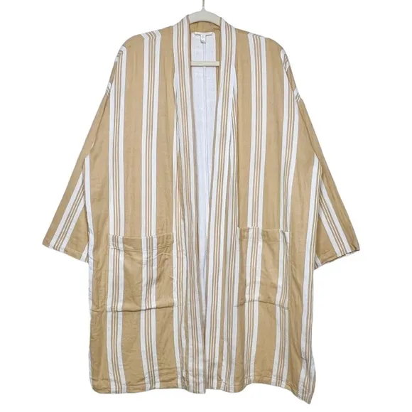 EILEEN FISHER Organic-Cotton Striped Kimono Jacket. Size L/XL