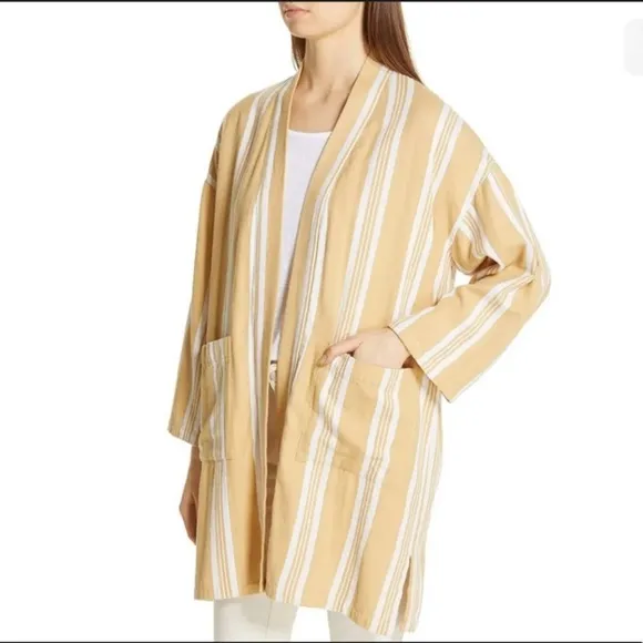 EILEEN FISHER Organic-Cotton Striped Kimono Jacket. Size L/XL