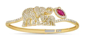 Elephant Diamond & Ruby Bypass Bangle