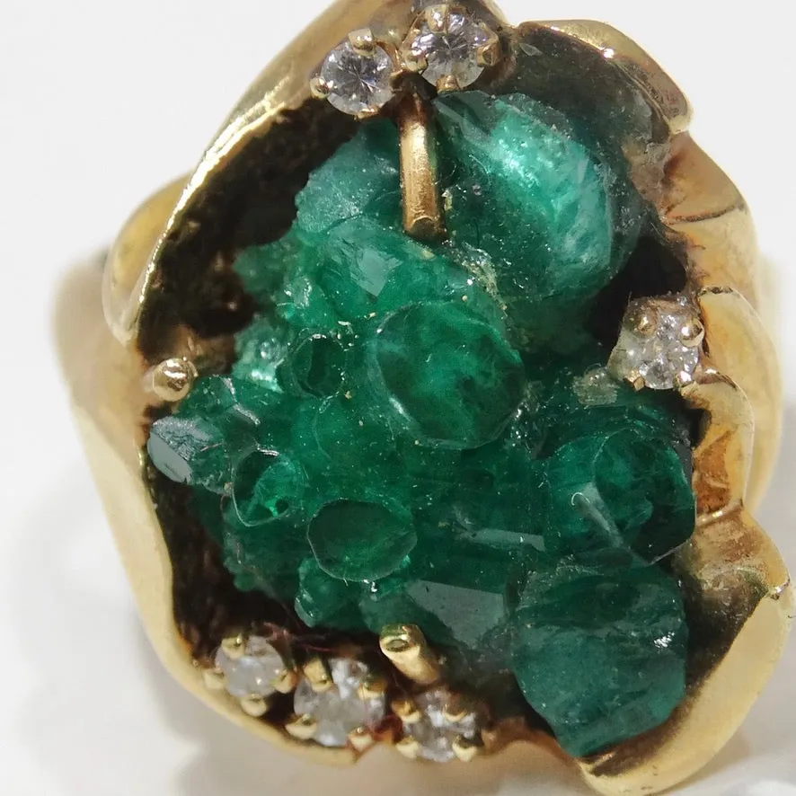Emerald Uncut Diamond Cocktail Ring