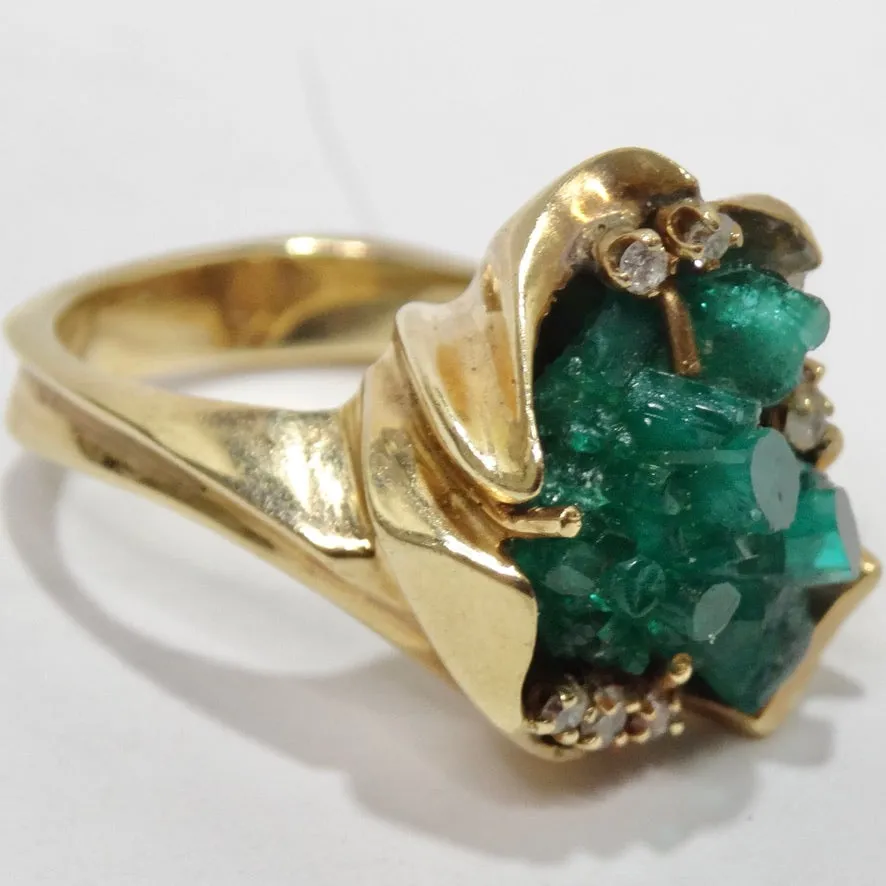 Emerald Uncut Diamond Cocktail Ring
