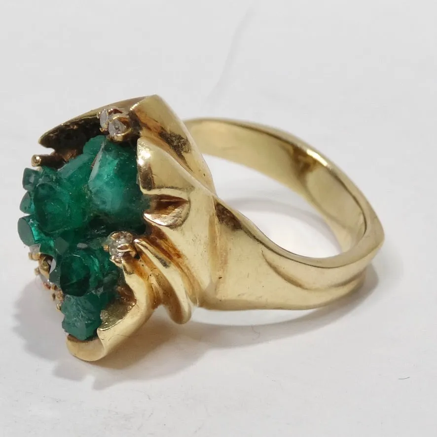 Emerald Uncut Diamond Cocktail Ring