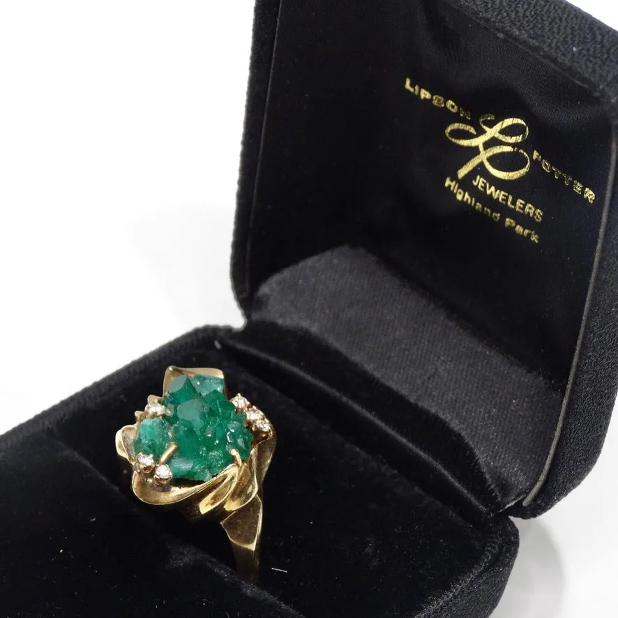 Emerald Uncut Diamond Cocktail Ring