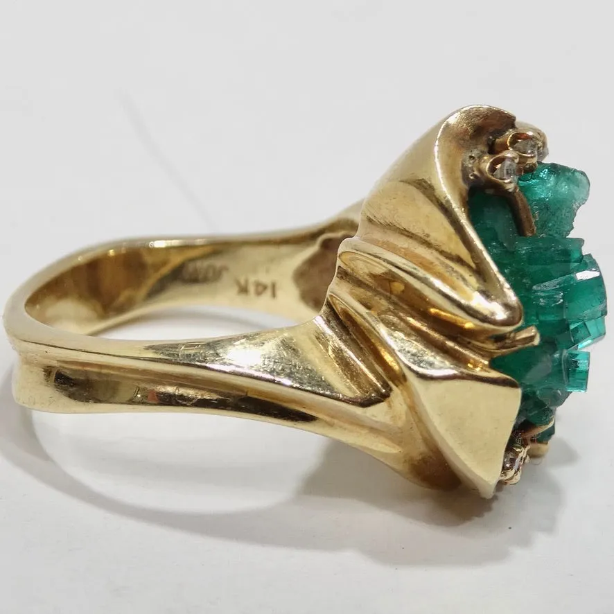 Emerald Uncut Diamond Cocktail Ring