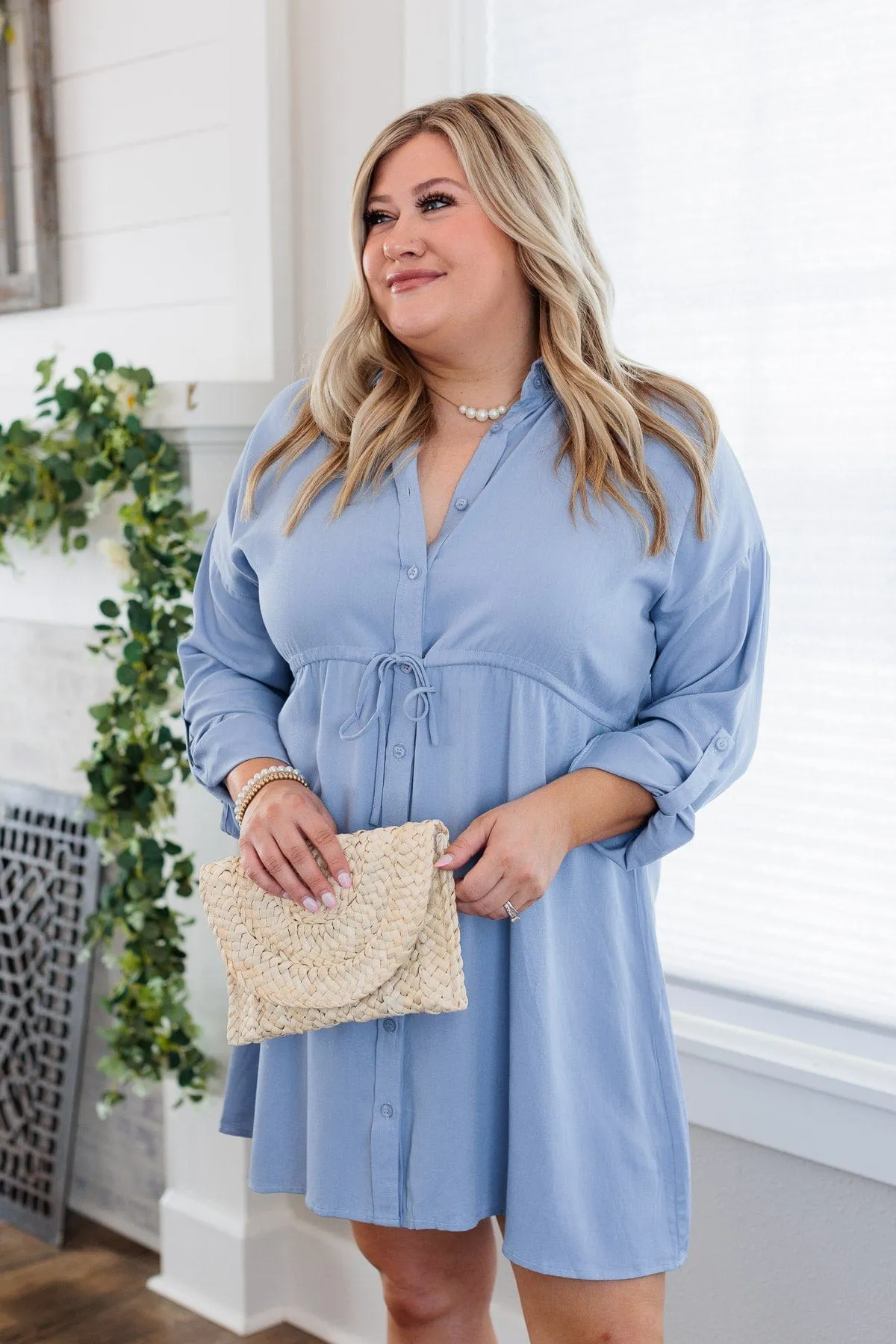 Fairytale Endings Chambray Dress- Light Denim