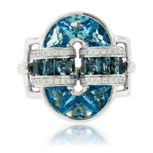 Fancy Cut London Blue Topaz with Diamond Accents Ring