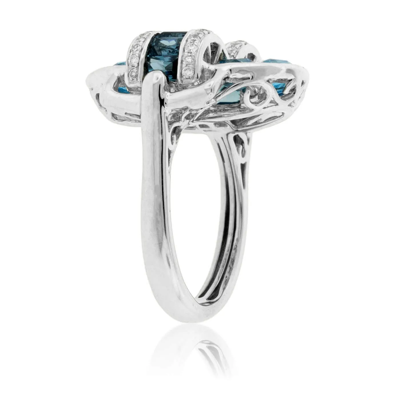 Fancy Cut London Blue Topaz with Diamond Accents Ring