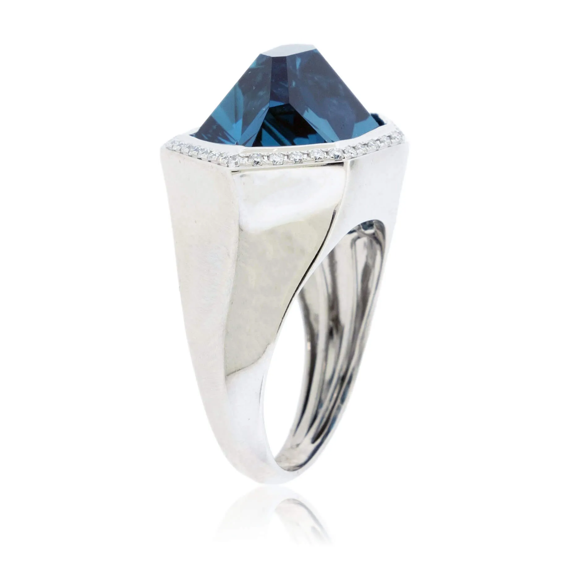 Fancy Cut London Blue Topaz with Diamond Halo Ring