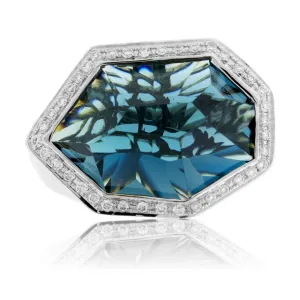 Fancy Cut London Blue Topaz with Diamond Halo Ring