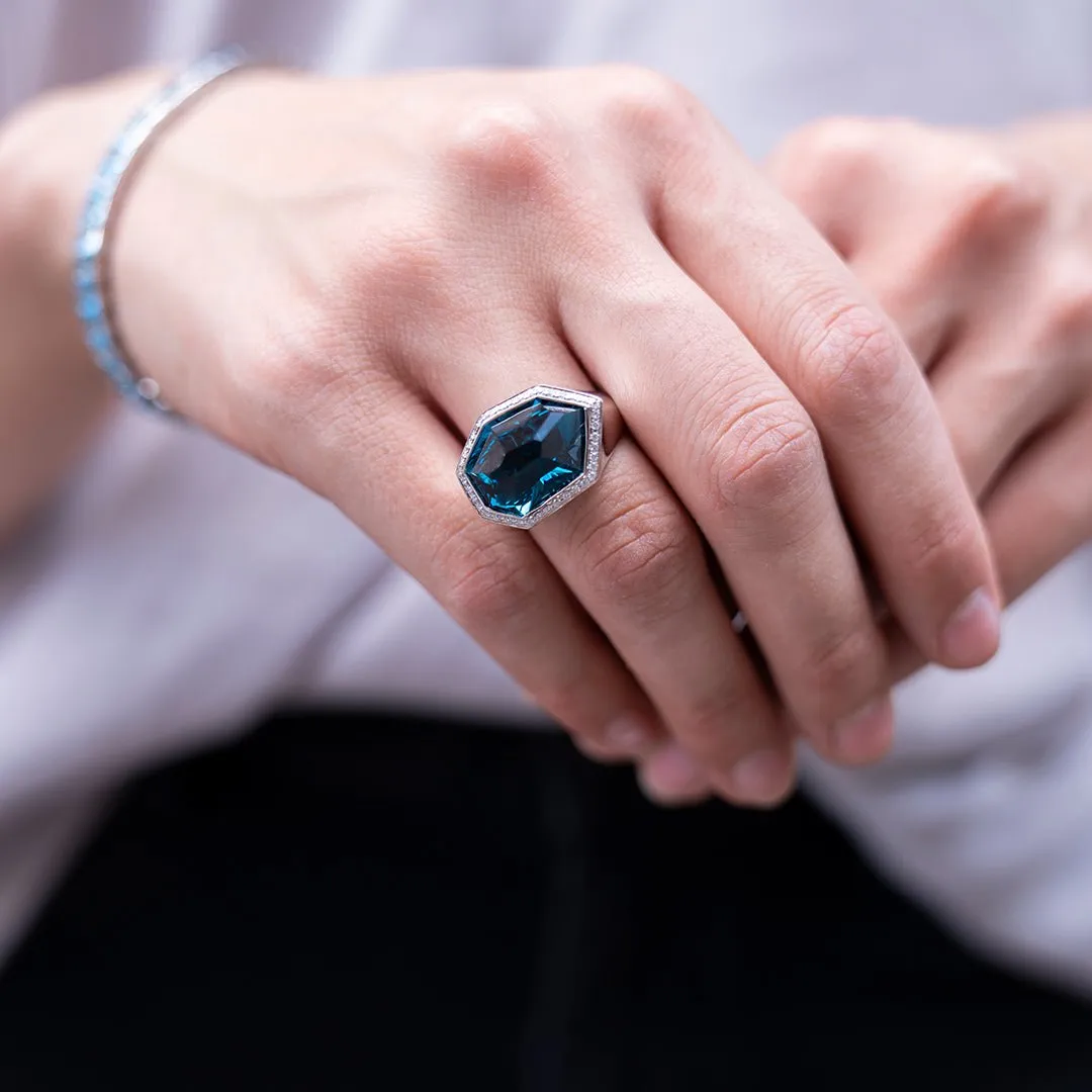 Fancy Cut London Blue Topaz with Diamond Halo Ring