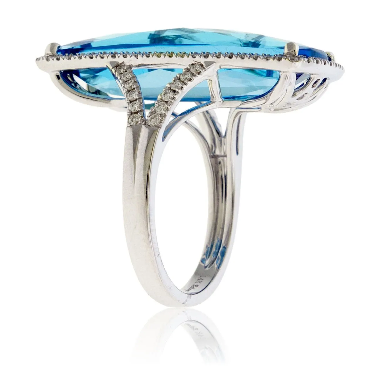 Fancy Cut Oval London Blue Topaz with Diamond Halo Ring