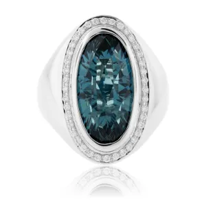 Fancy Cut Oval London Blue Topaz with Diamond Halo Ring