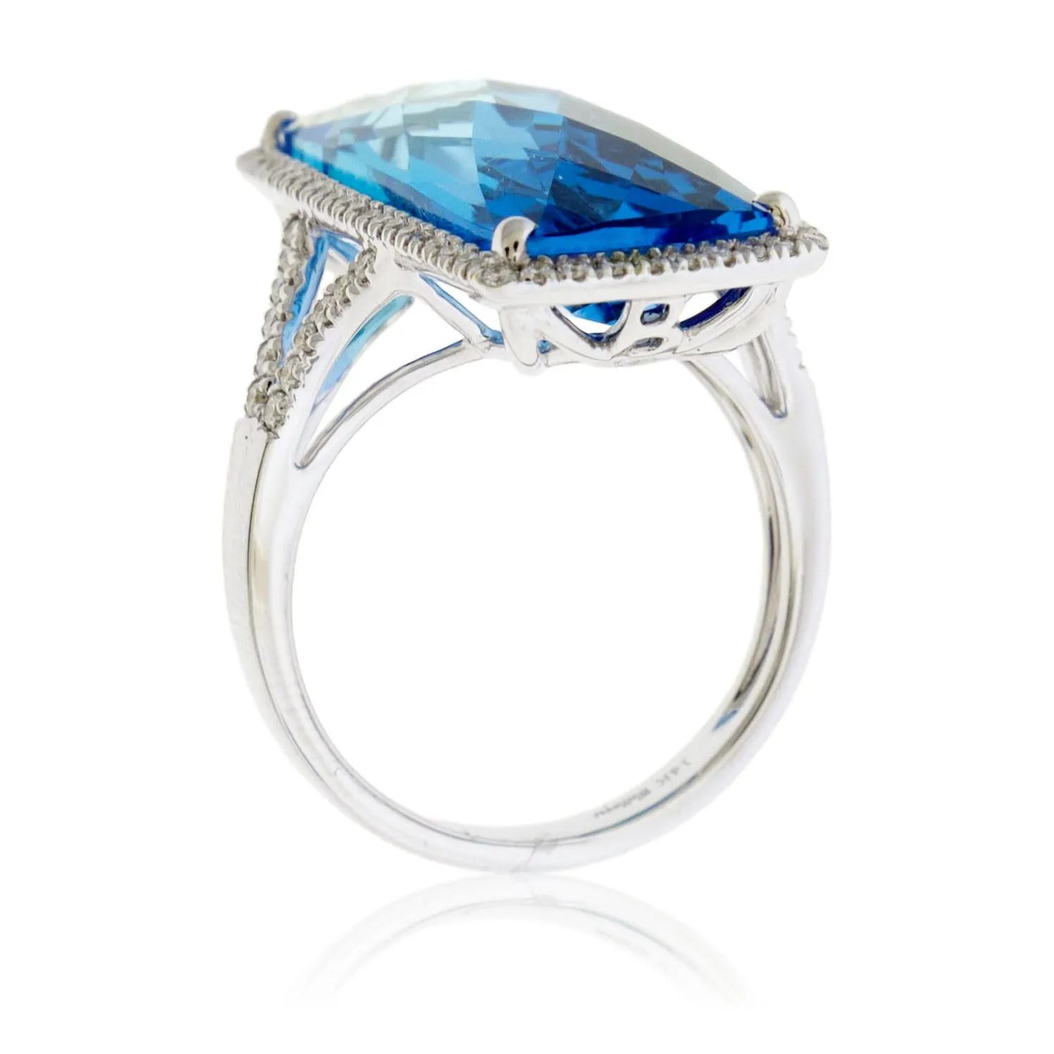 Fancy Cut Oval London Blue Topaz with Diamond Halo Ring