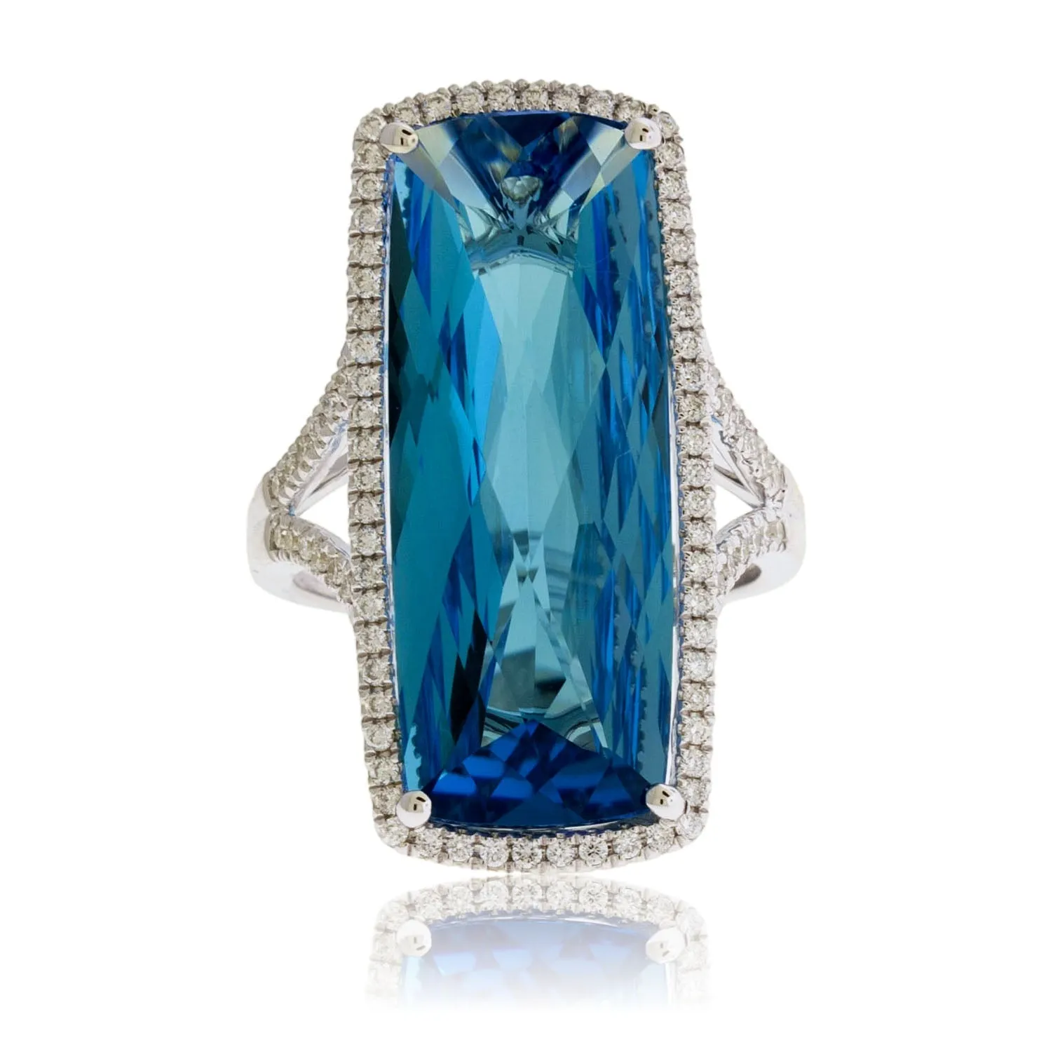 Fancy Cut Oval London Blue Topaz with Diamond Halo Ring