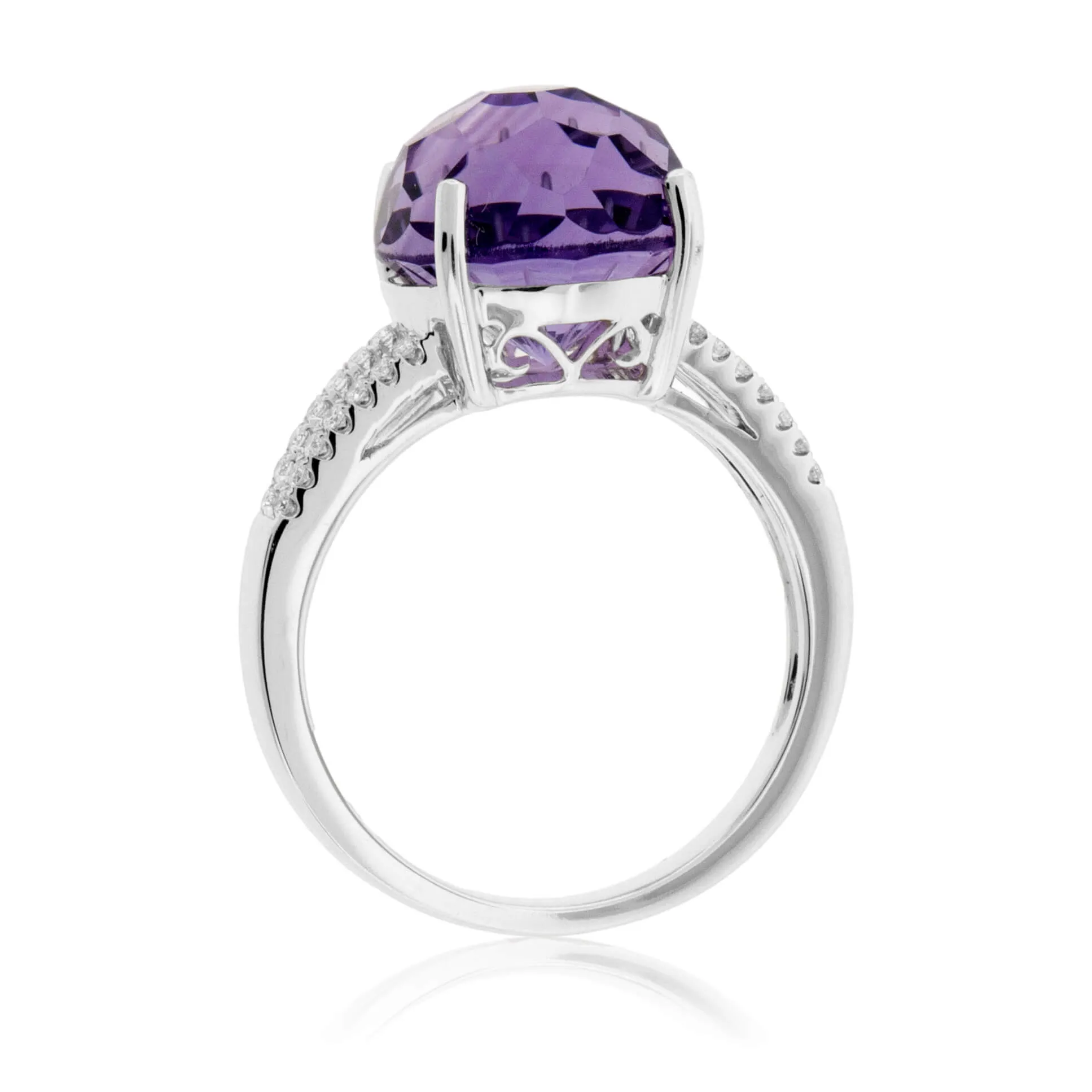 Fancy Daisy Cut Amethyst with Diamond Split Shank Ring