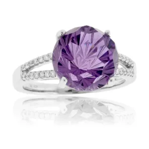 Fancy Daisy Cut Amethyst with Diamond Split Shank Ring