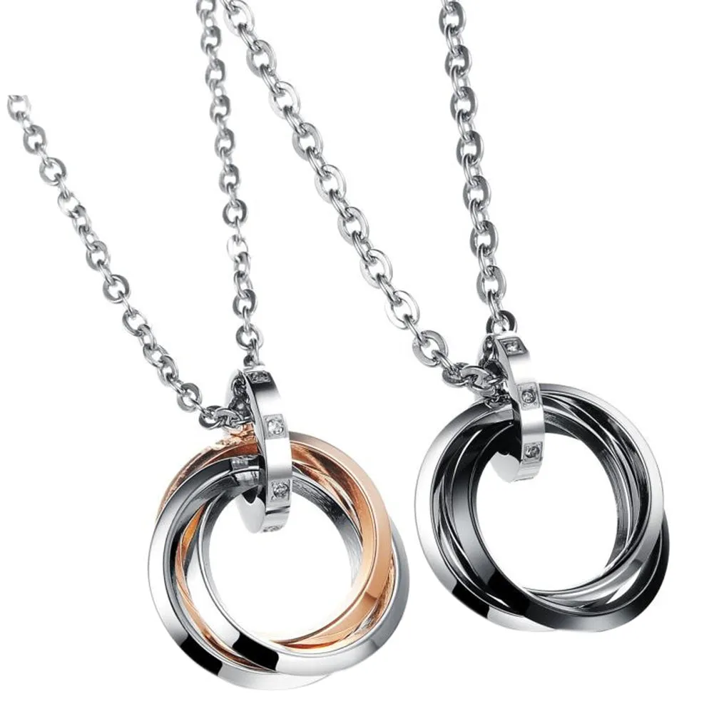 Fashion Titanium Steel Couple Necklace Ring Pendant Necklace Pure Color Jewelry