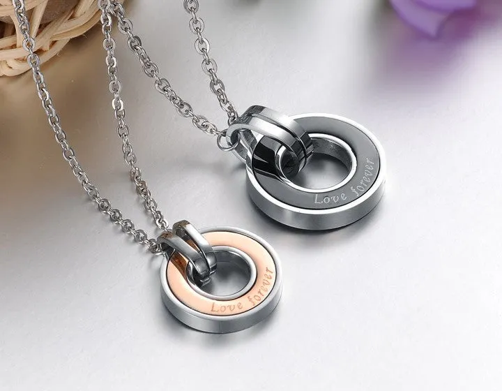 Fashion Titanium Steel Couple Necklace Ring Pendant Necklace Pure Color Jewelry
