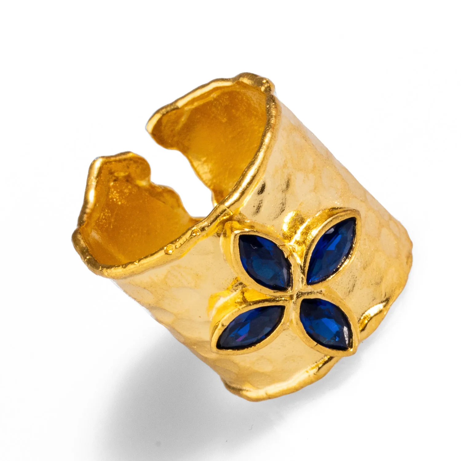 Floral Sapphire Stone Gold Band Design Statement Ring