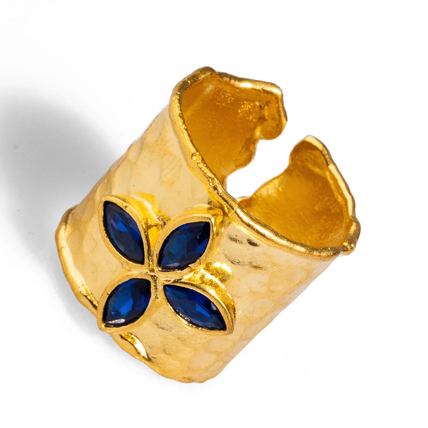 Floral Sapphire Stone Gold Band Design Statement Ring