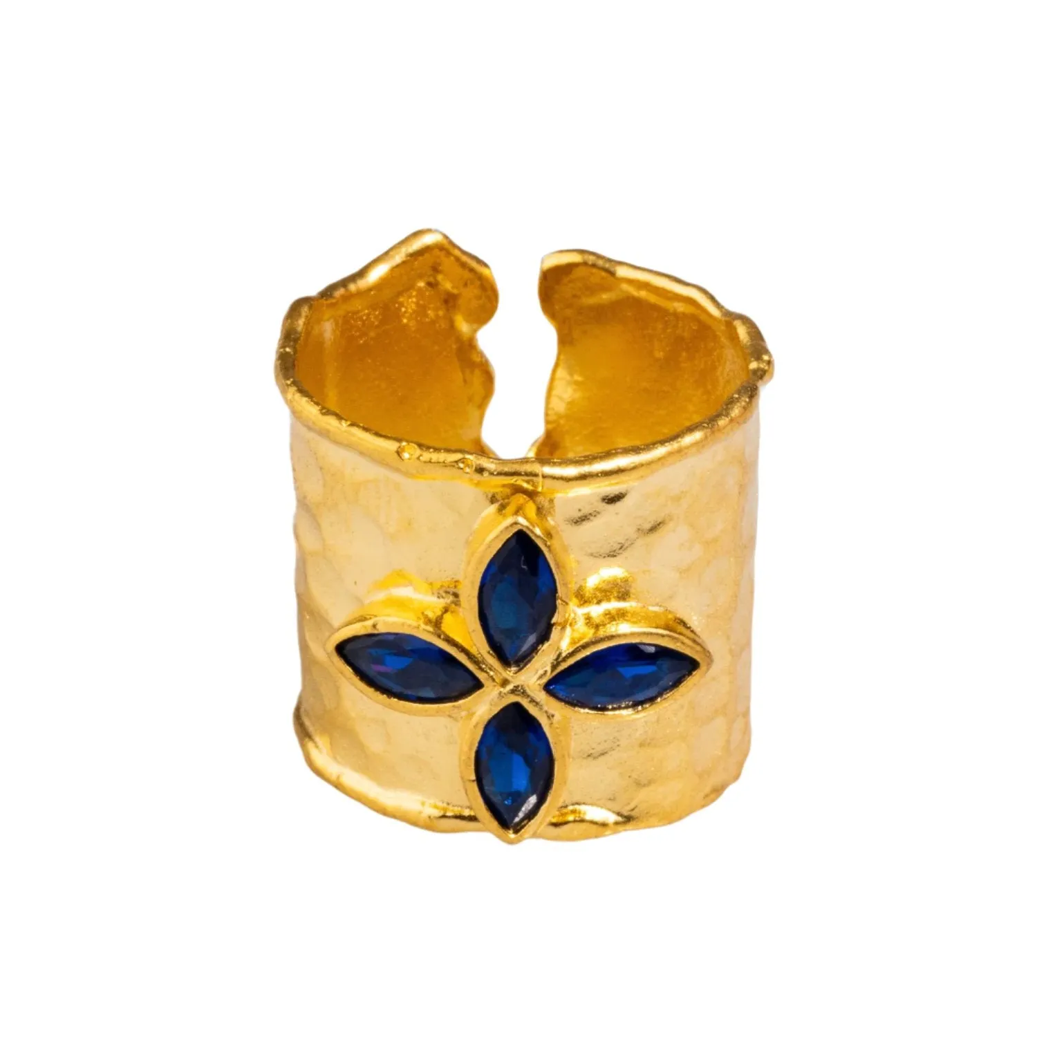 Floral Sapphire Stone Gold Band Design Statement Ring