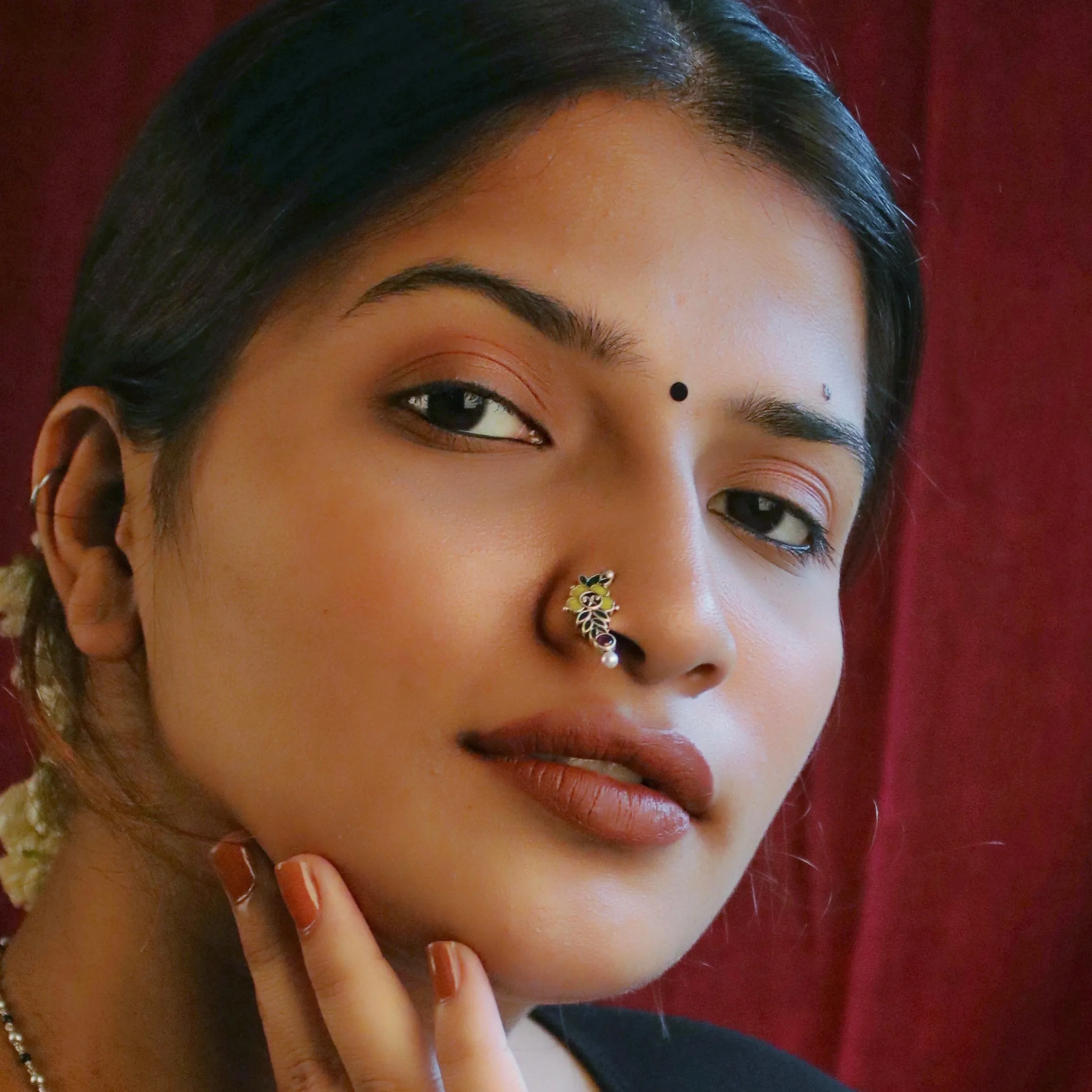 Floral Silver Nath/ Nose Ring By Moha- Pierced Right