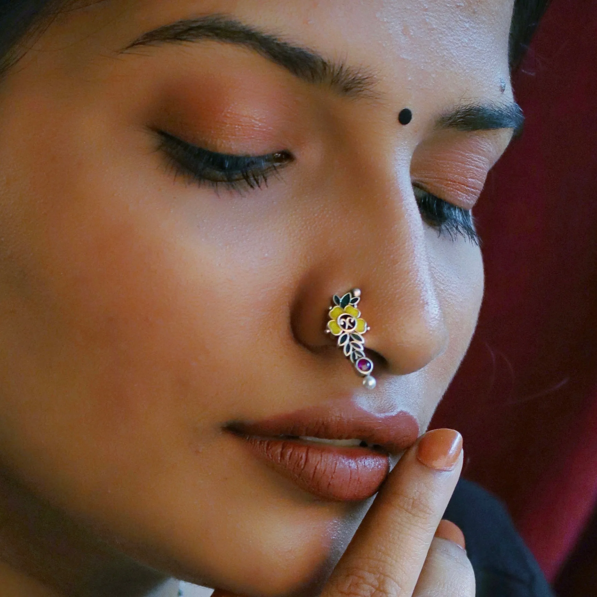 Floral Silver Nath/ Nose Ring By Moha- Pierced Right