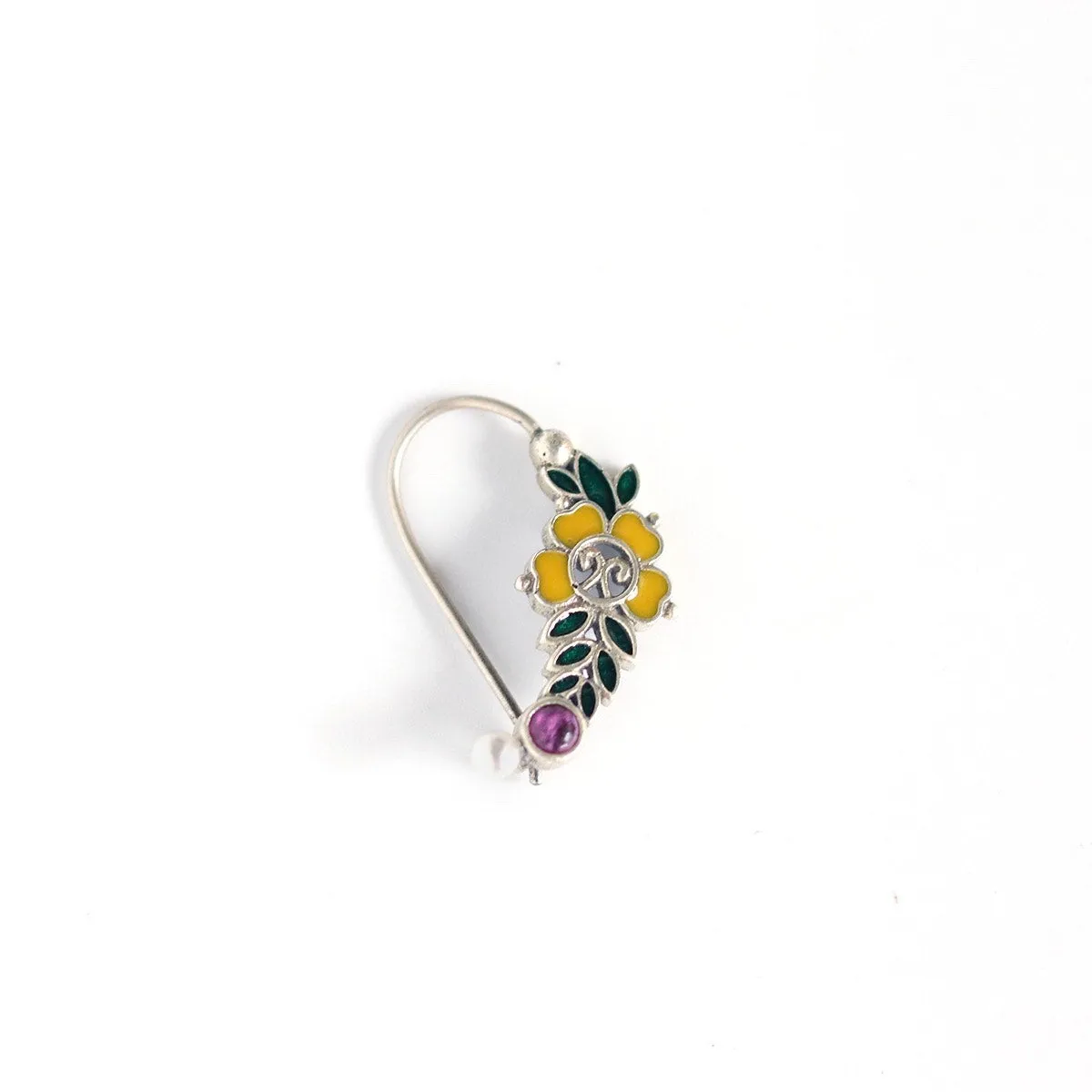 Floral Silver Nath/Nose Ring By Moha- Pierced Left