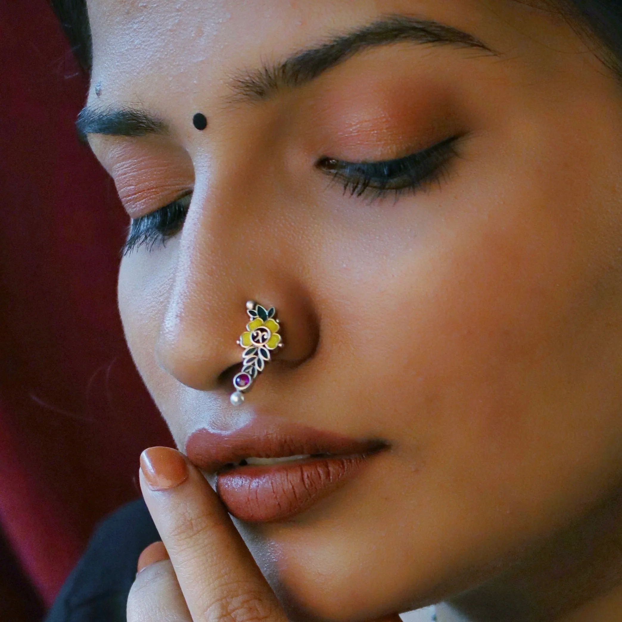 Floral Silver Nath/Nose Ring By Moha- Pierced Left