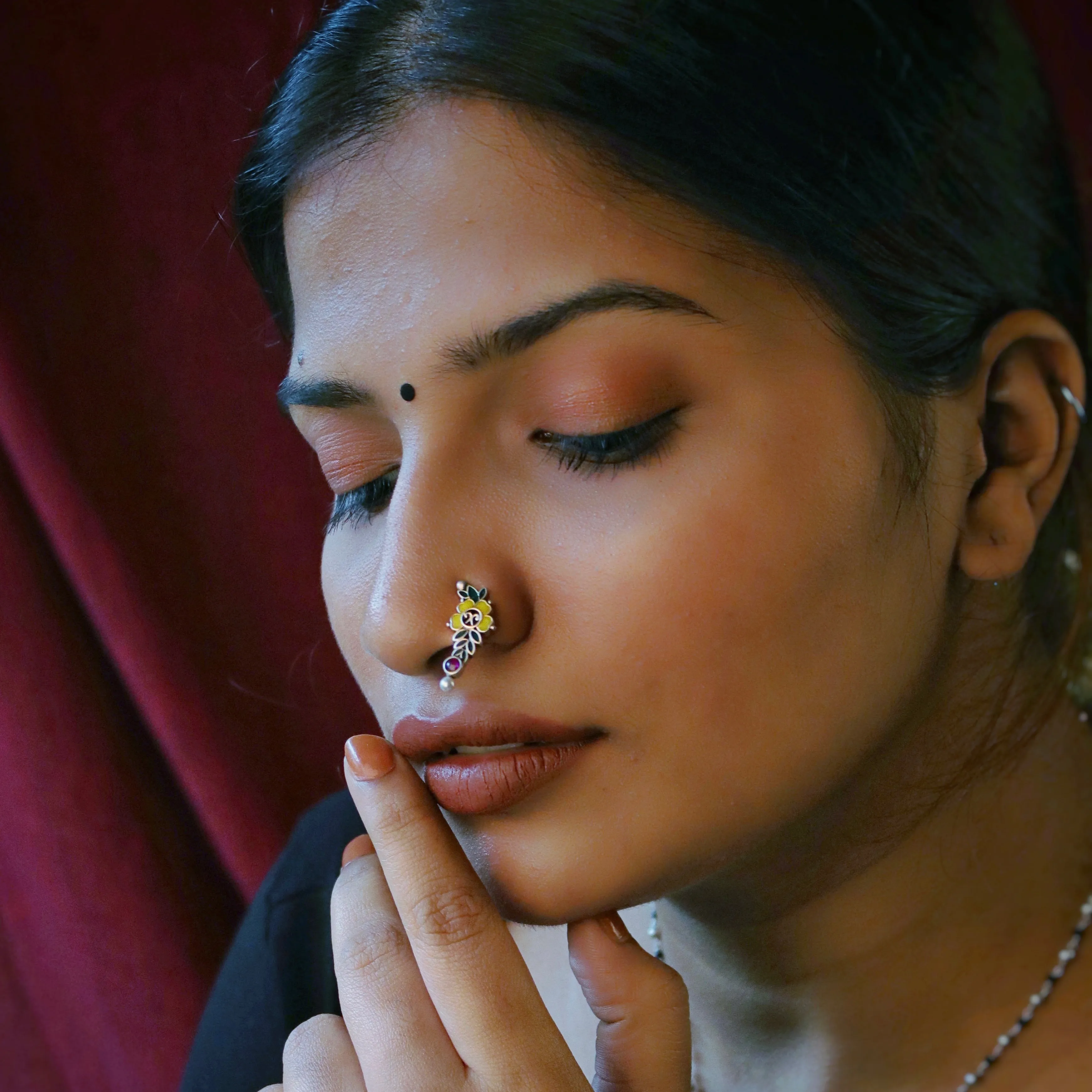 Floral Silver Nath/Nose Ring By Moha- Pierced Left