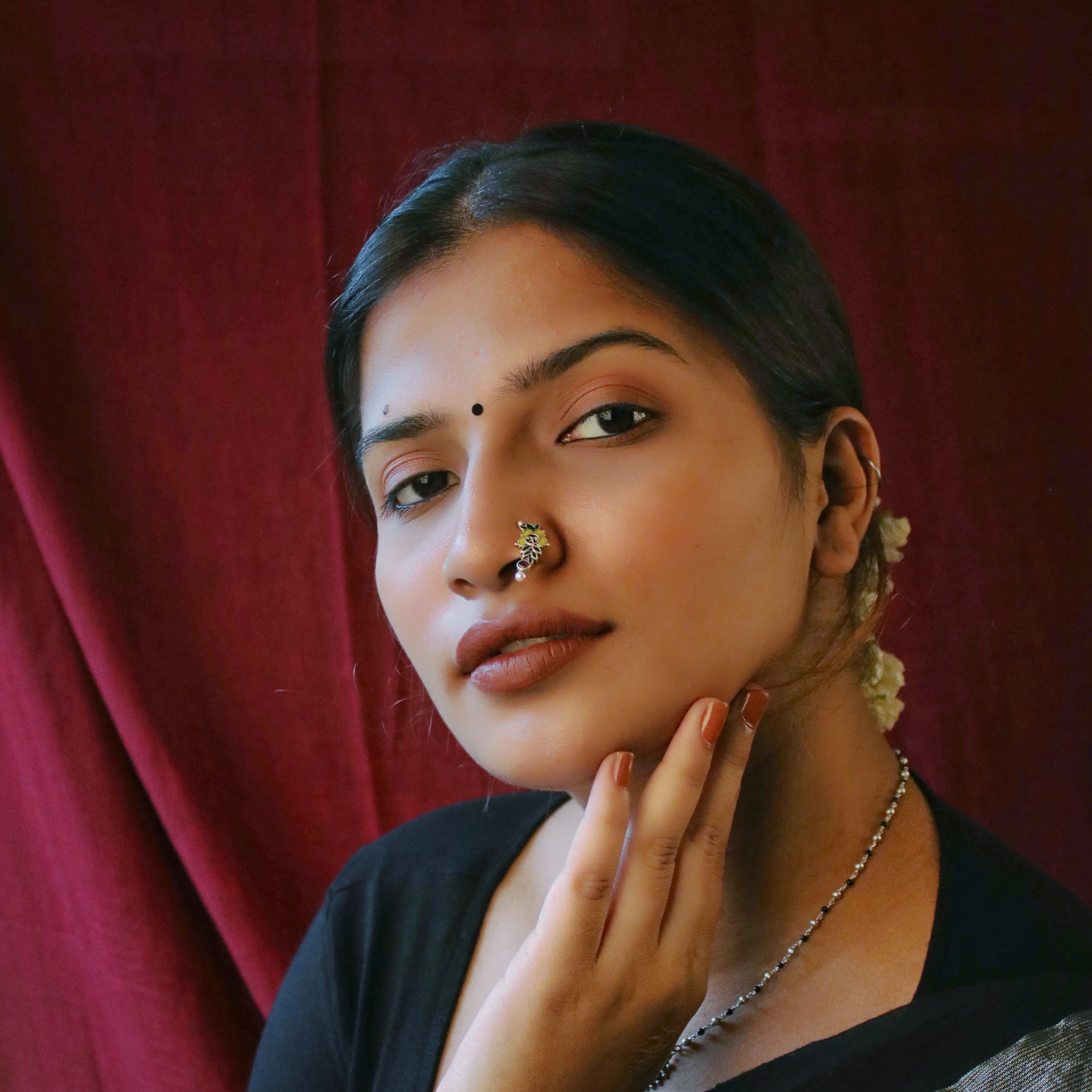 Floral Silver Nath/Nose Ring By Moha- Pierced Left