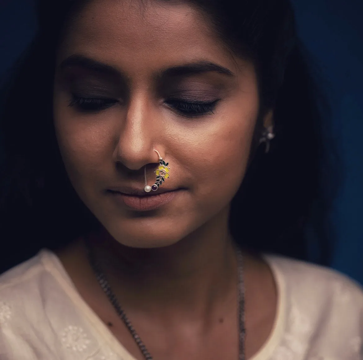 Floral Silver Nath/Nose Ring By Moha- Pierced Left