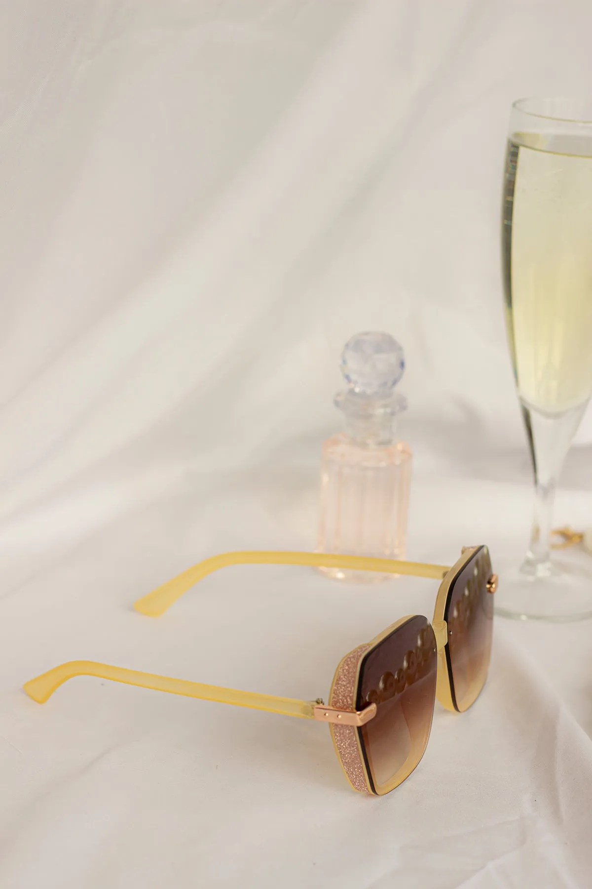 Front Lens Glitter Detail Hexagonal Sunglasses