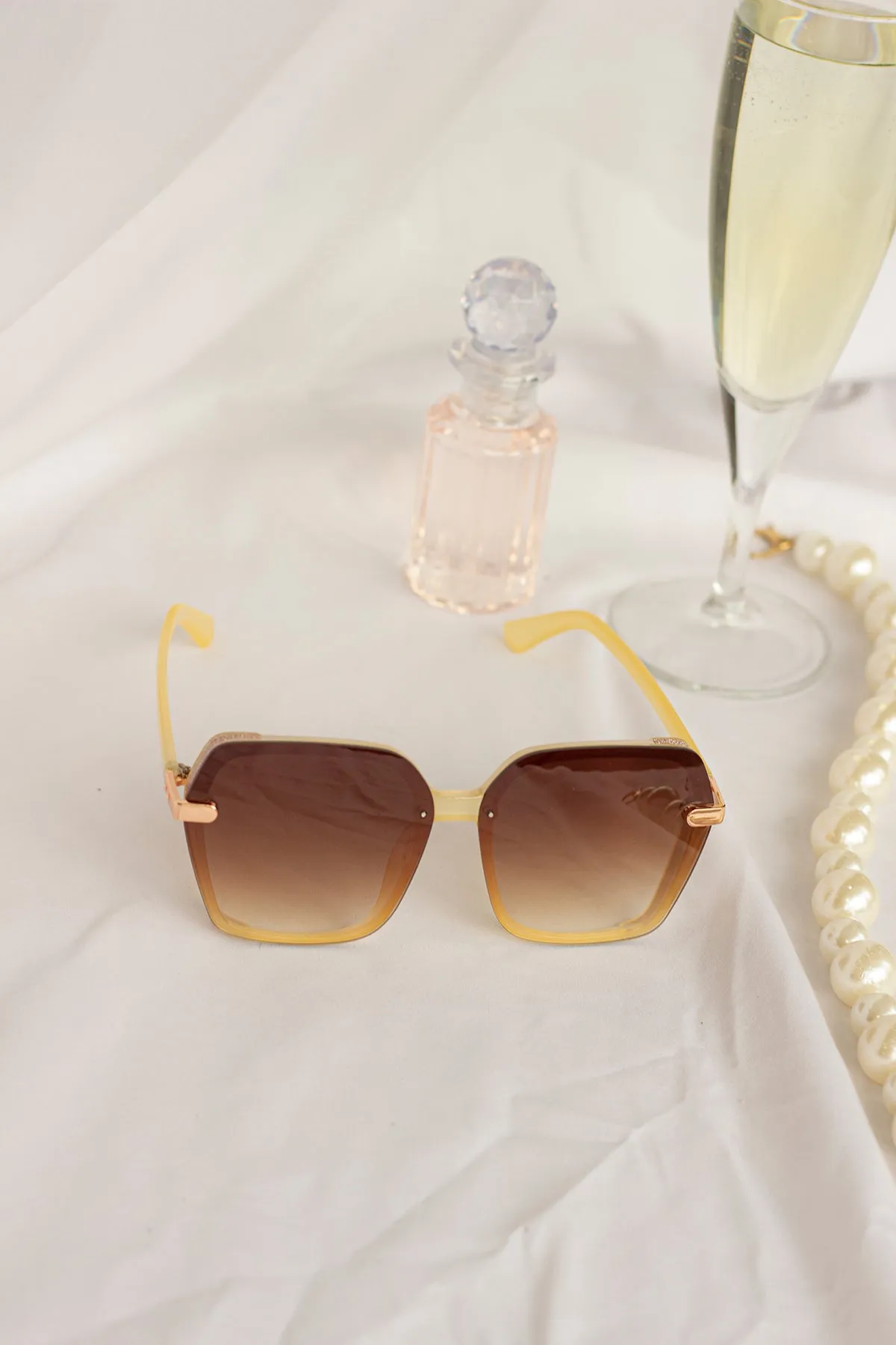 Front Lens Glitter Detail Hexagonal Sunglasses