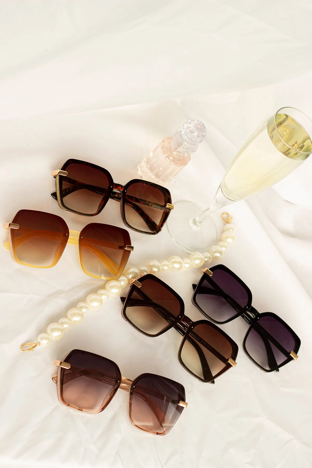 Front Lens Glitter Detail Hexagonal Sunglasses