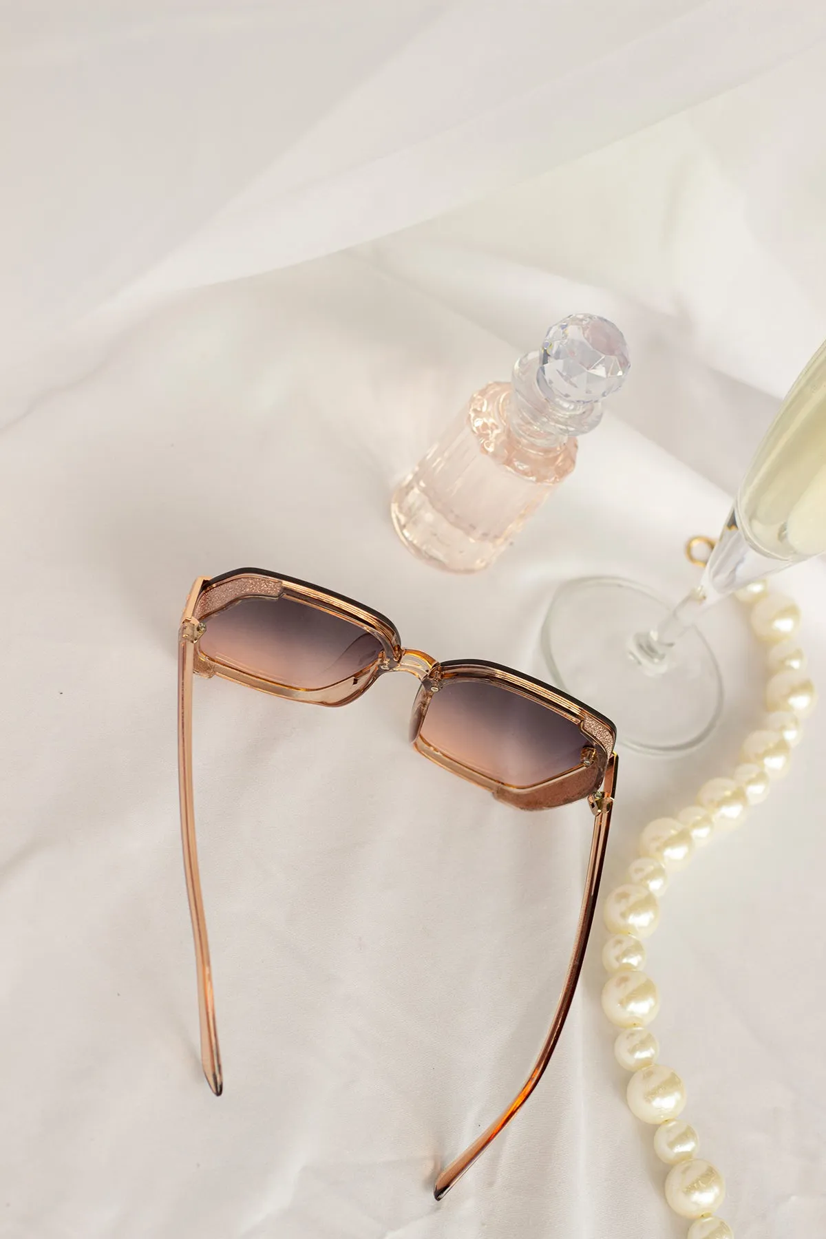Front Lens Glitter Detail Hexagonal Sunglasses