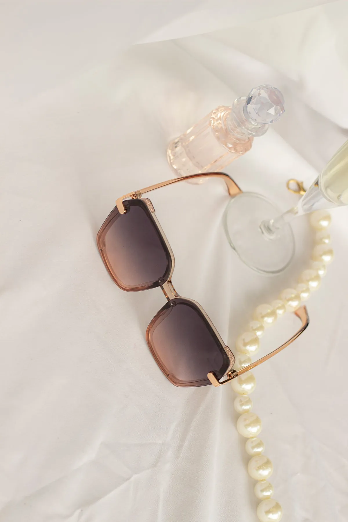Front Lens Glitter Detail Hexagonal Sunglasses