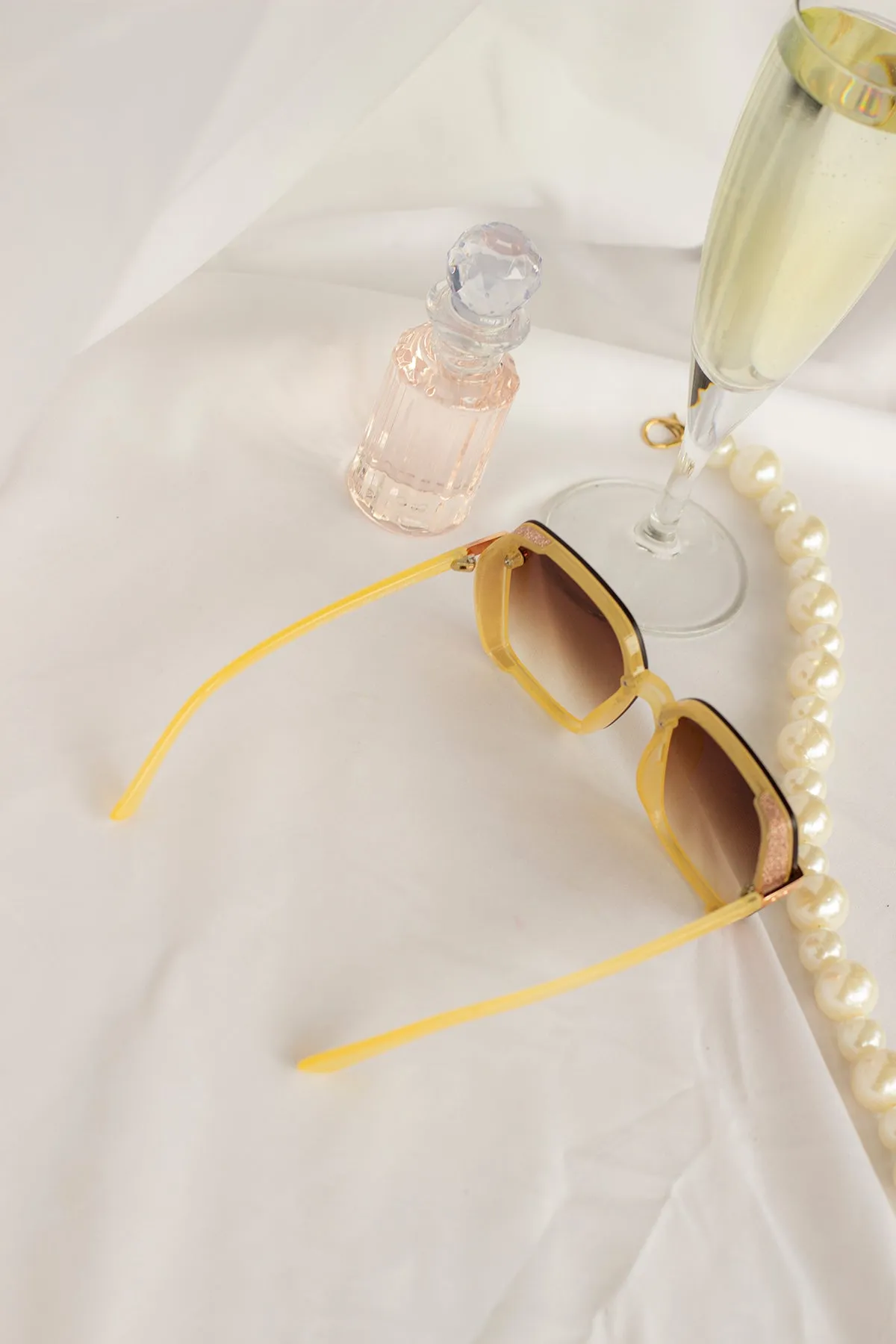 Front Lens Glitter Detail Hexagonal Sunglasses