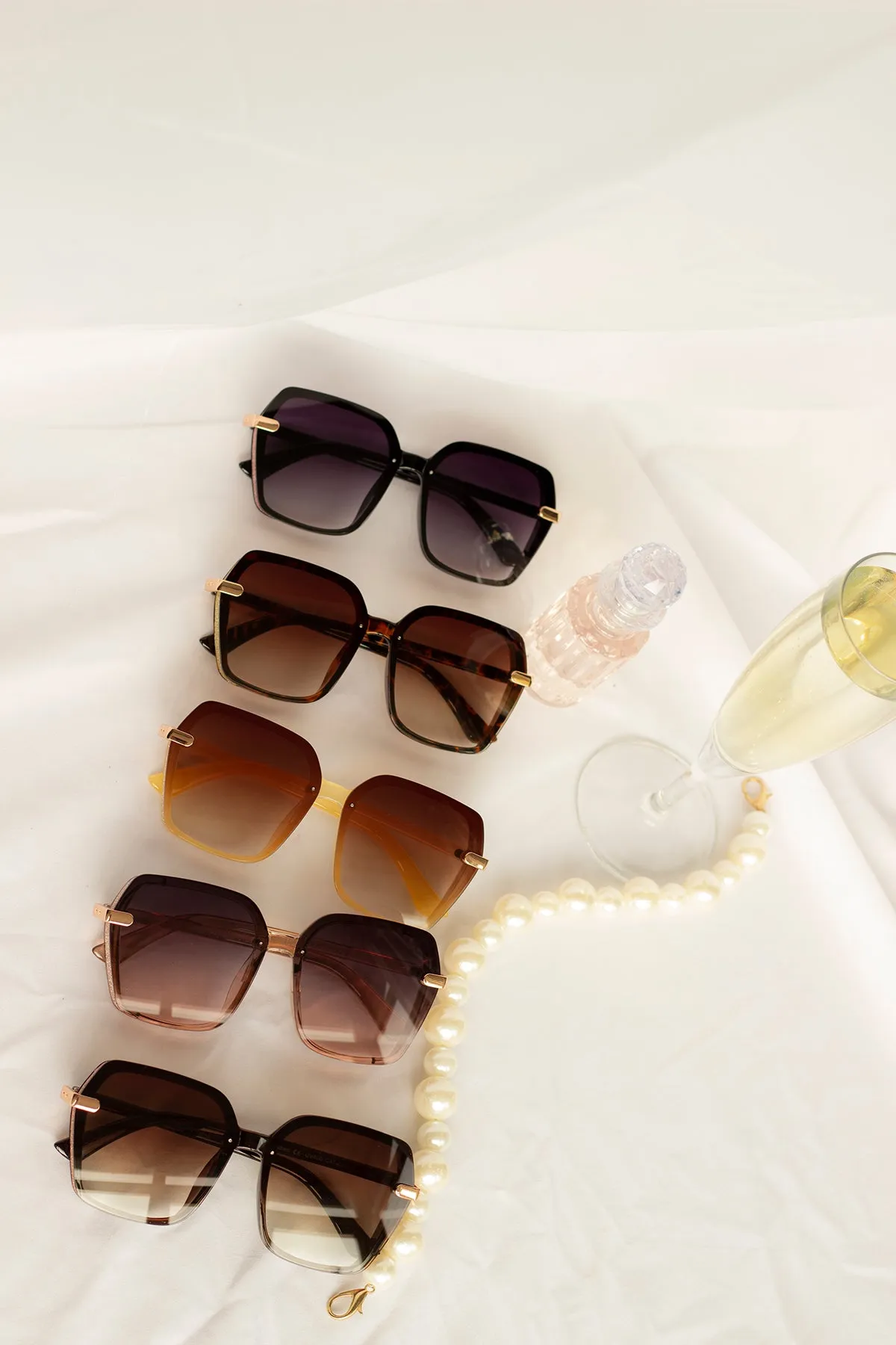 Front Lens Glitter Detail Hexagonal Sunglasses
