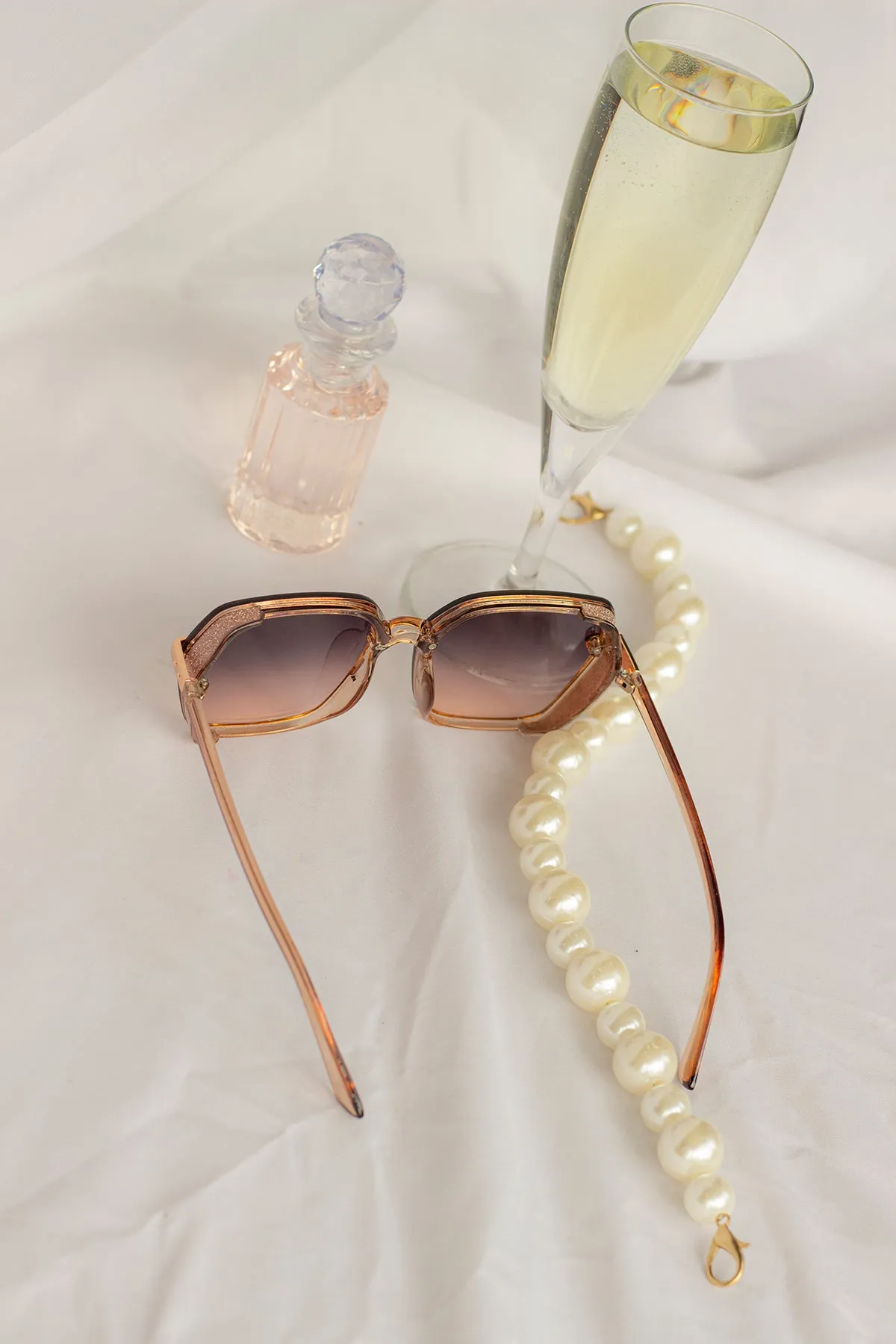Front Lens Glitter Detail Hexagonal Sunglasses