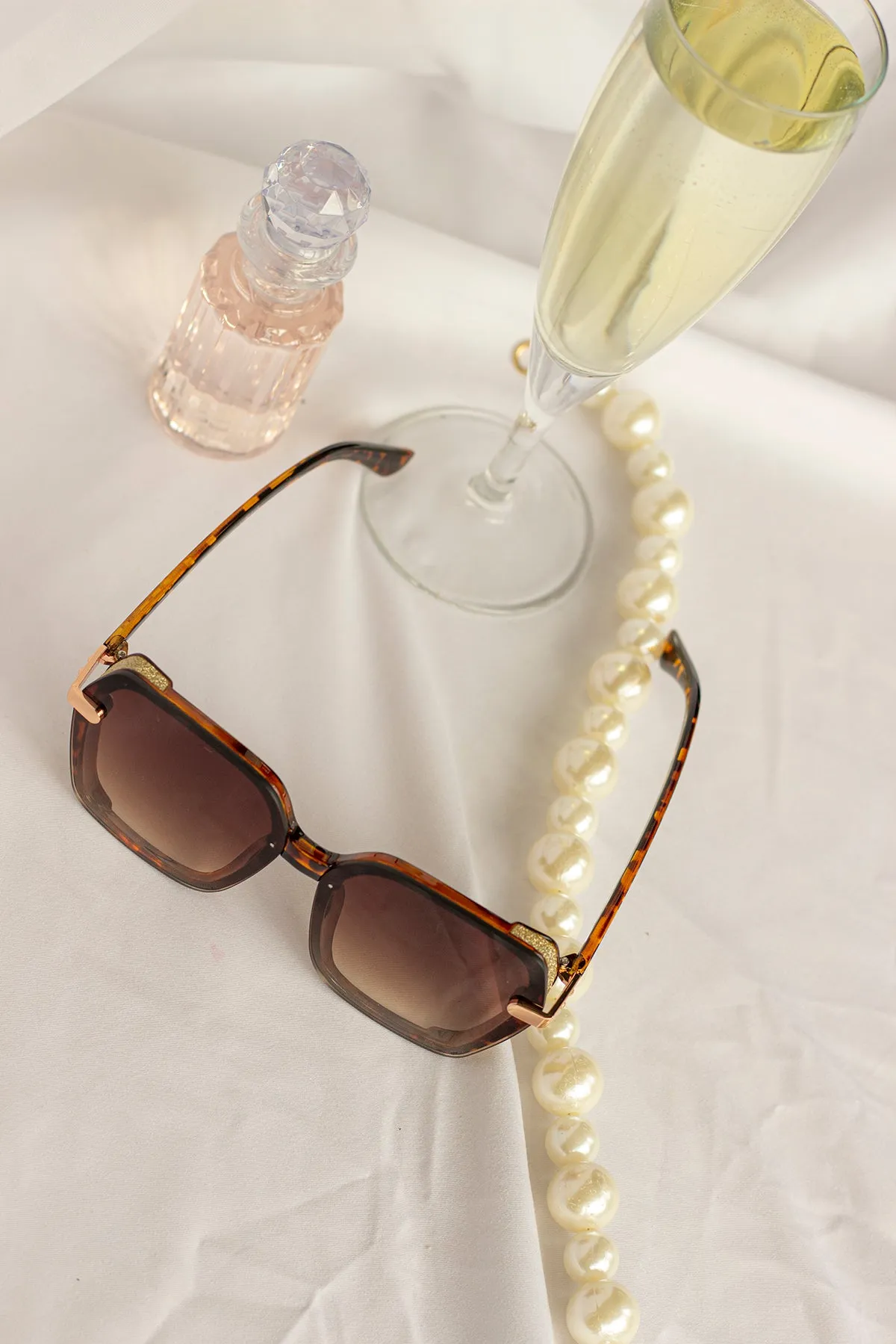 Front Lens Glitter Detail Hexagonal Sunglasses
