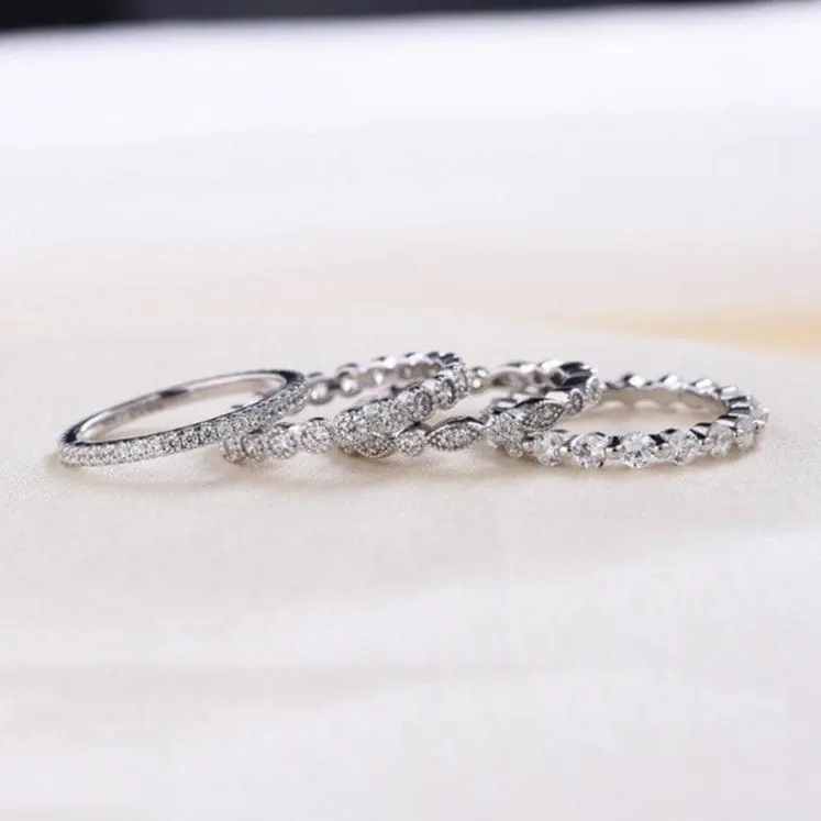 Full Eternity 4PC Stackable Ring Band Set