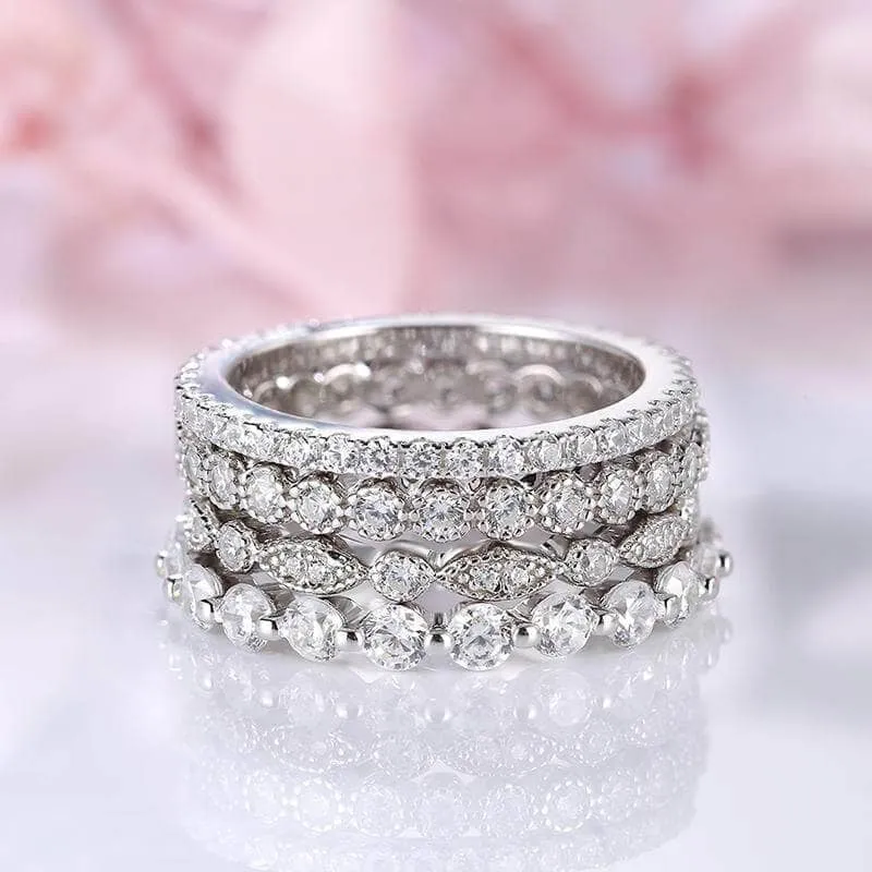 Full Eternity 4PC Stackable Ring Band Set