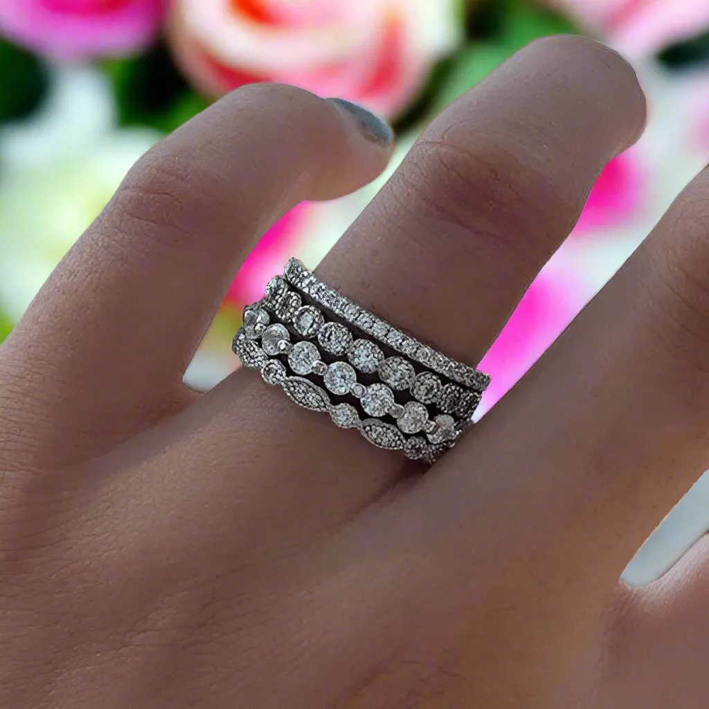Full Eternity 4PC Stackable Ring Band Set