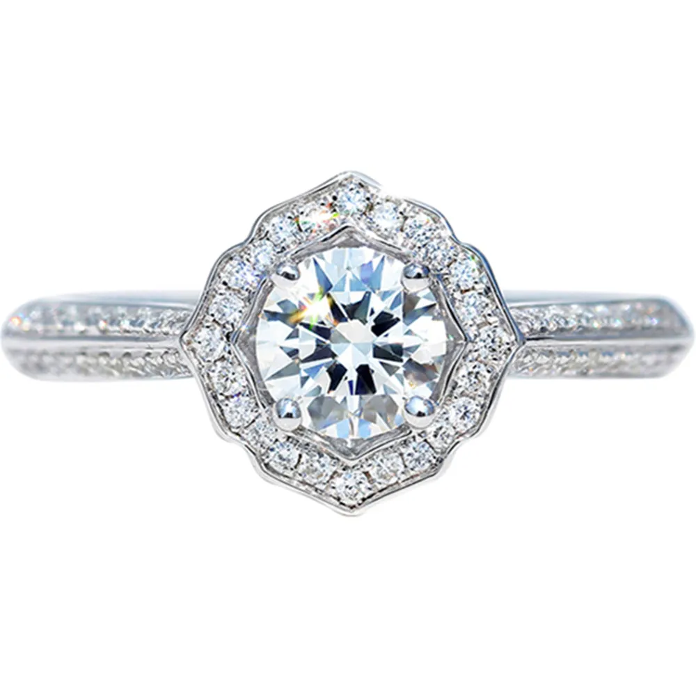 GIA Diamond Lotus Flower Shape Halo Engagement Ring