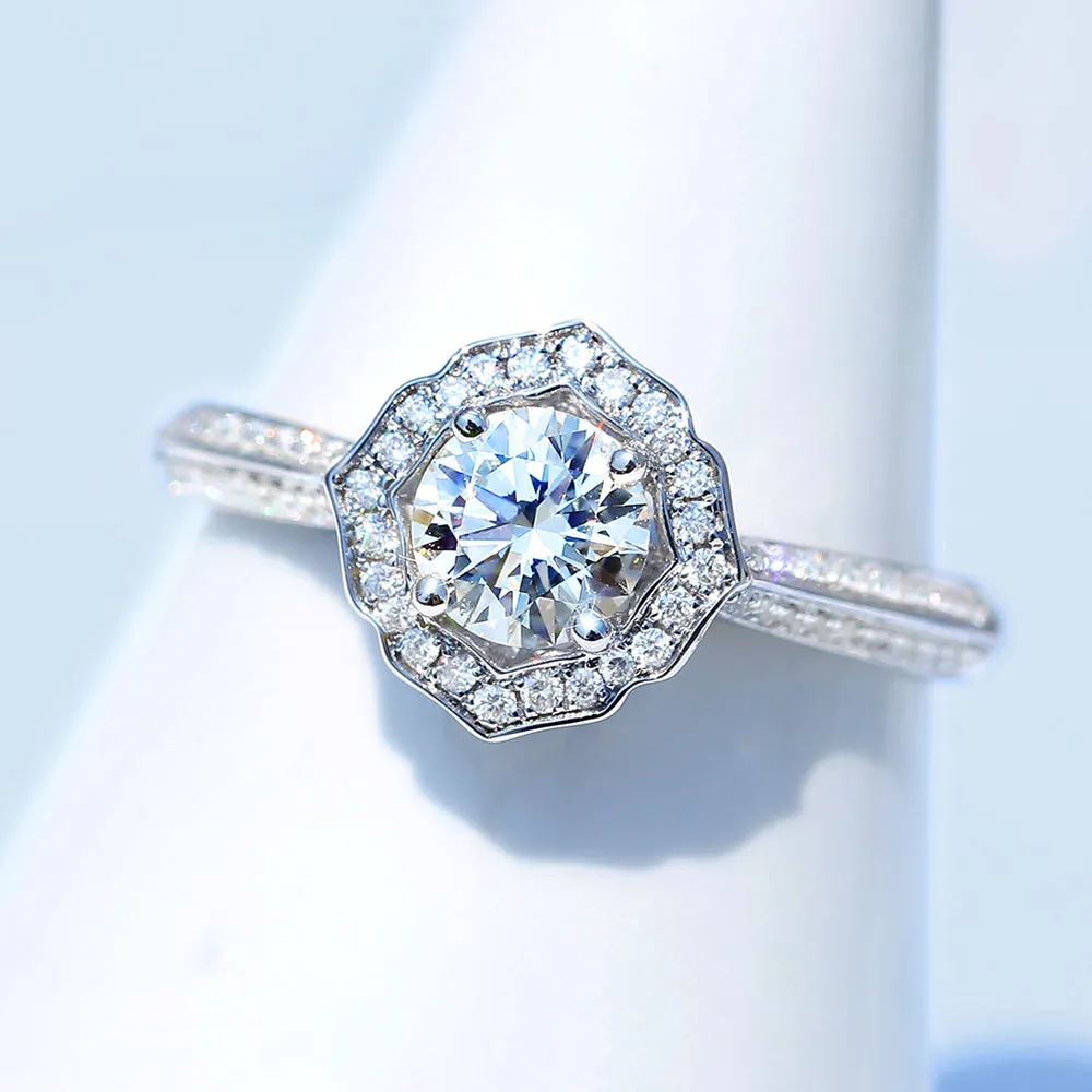 GIA Diamond Lotus Flower Shape Halo Engagement Ring