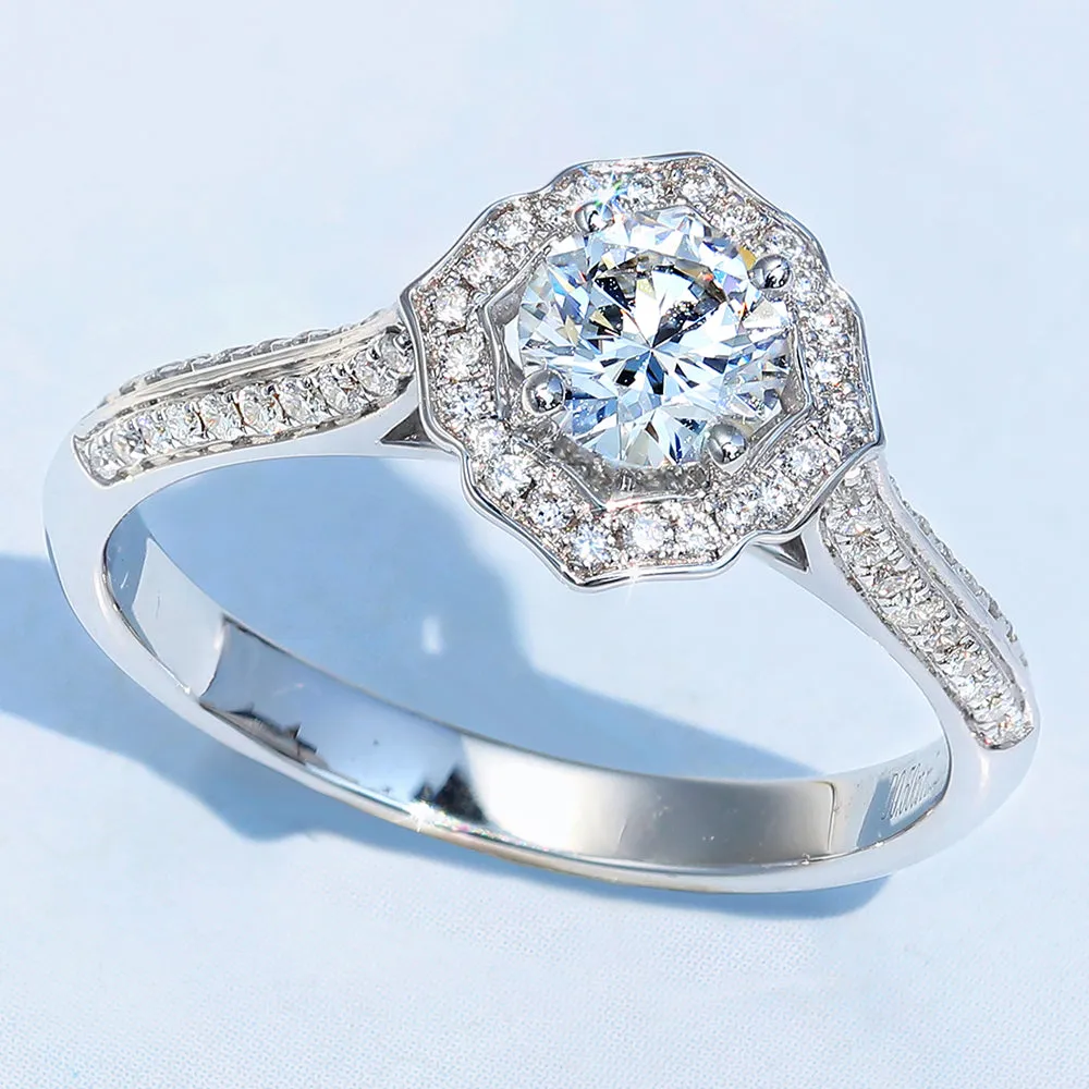 GIA Diamond Lotus Flower Shape Halo Engagement Ring