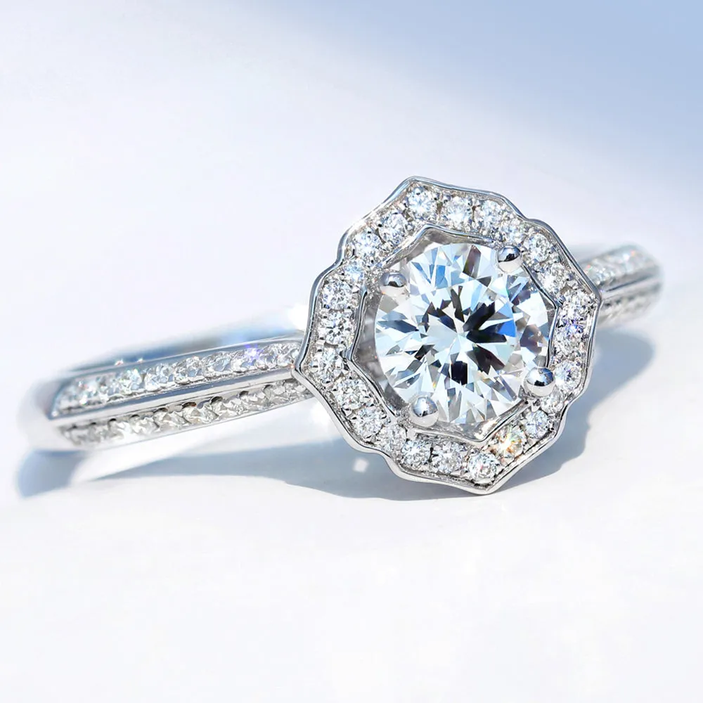 GIA Diamond Lotus Flower Shape Halo Engagement Ring