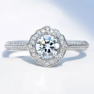 GIA Diamond Lotus Flower Shape Halo Engagement Ring