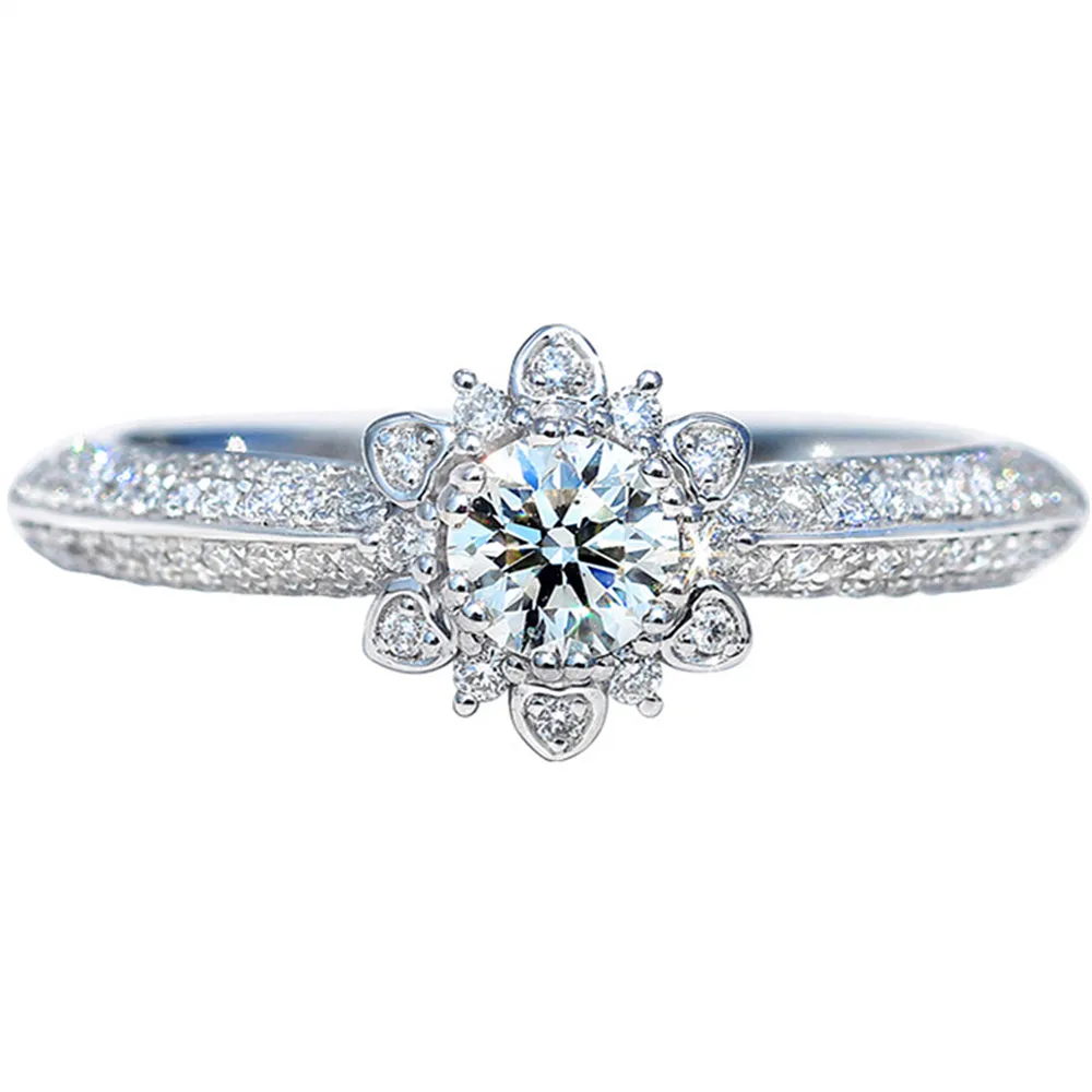 GIA Diamond Pave Flower Shape Engagement Ring